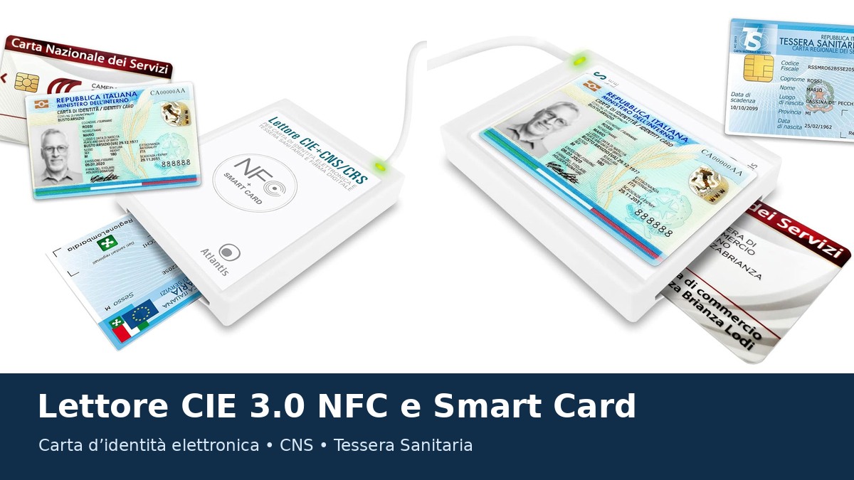 Lettore CIE 3.0 NFC Atlantis USB per Carta d'Identità Elettronica e Smart Card